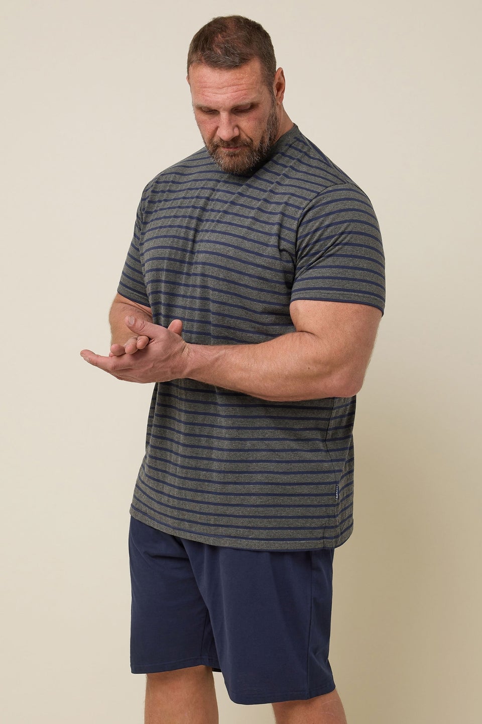 BadRhino Big & Tall Navy Blue & Grey Stripe Pyjama Set