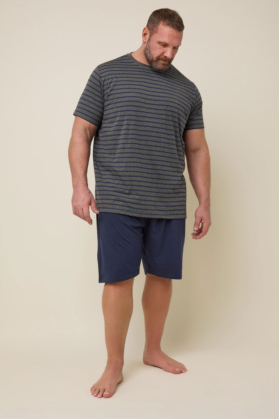 BadRhino Big & Tall Navy Blue & Grey Stripe Pyjama Set