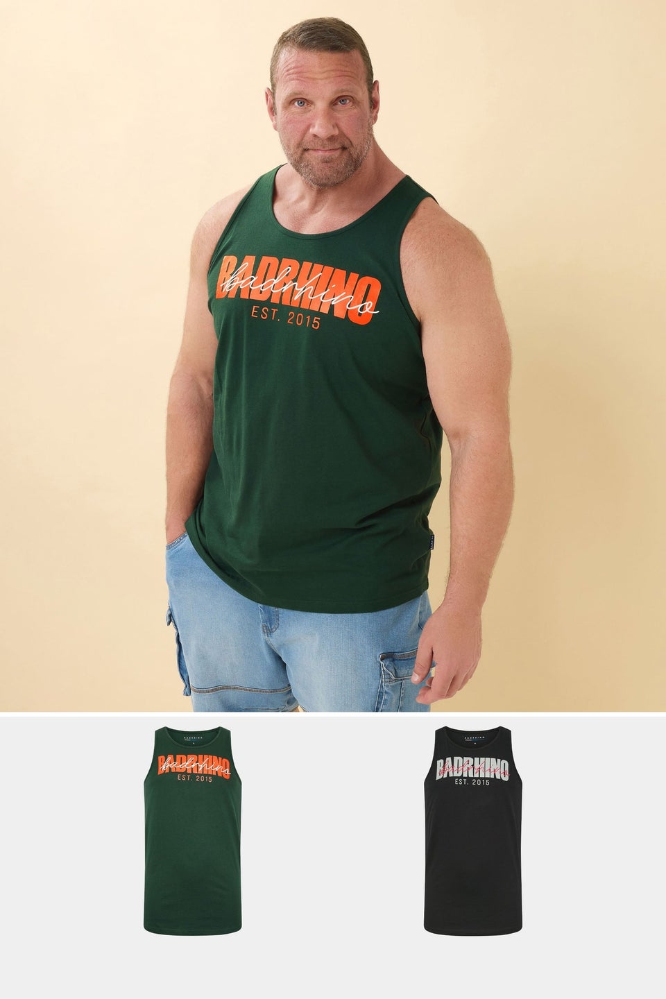 BadRhino Big & Tall 2 PACK Black & Green Scripted Vest