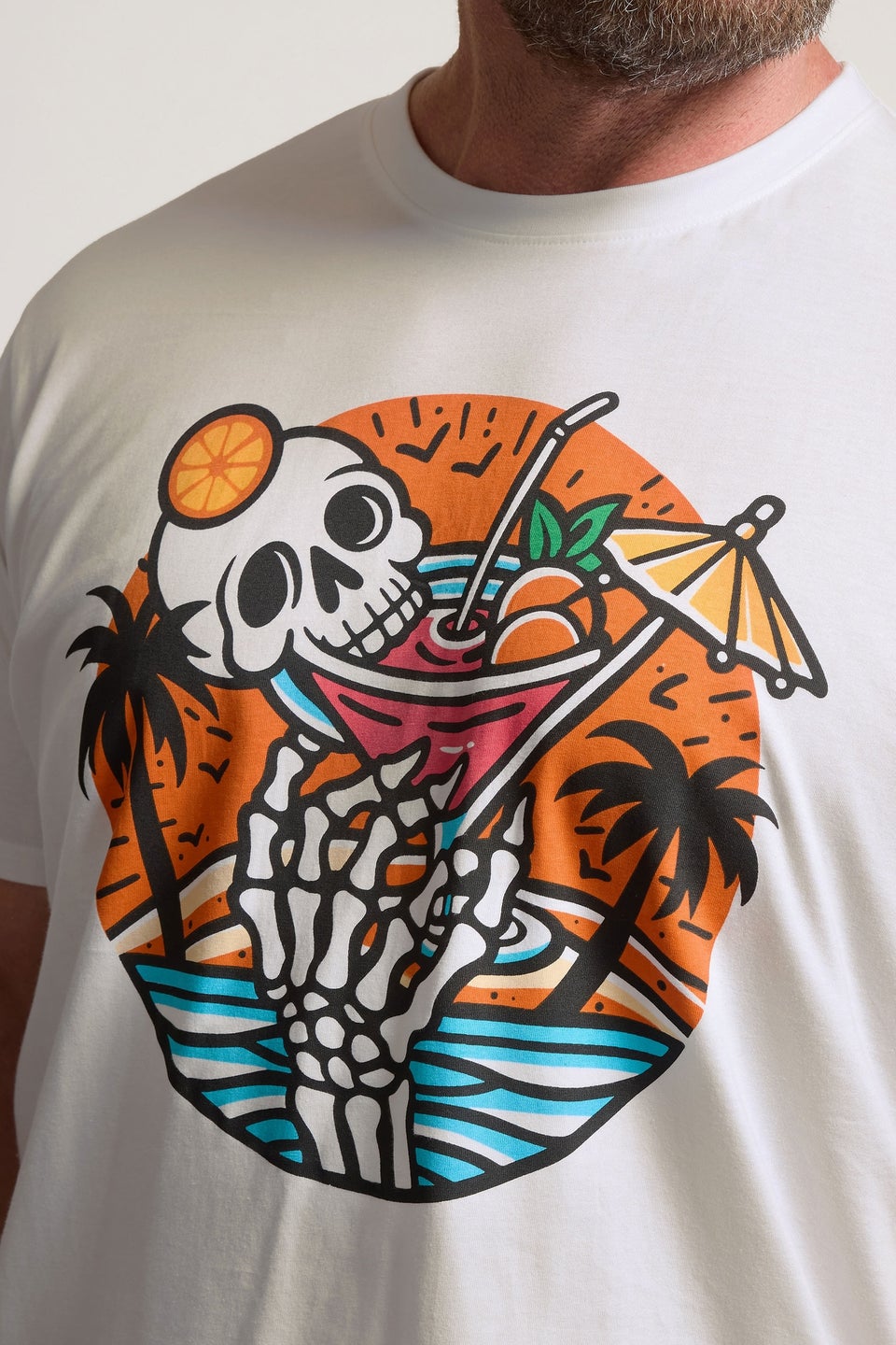BadRhino White Skull Cocktail Graphic T-Shirt