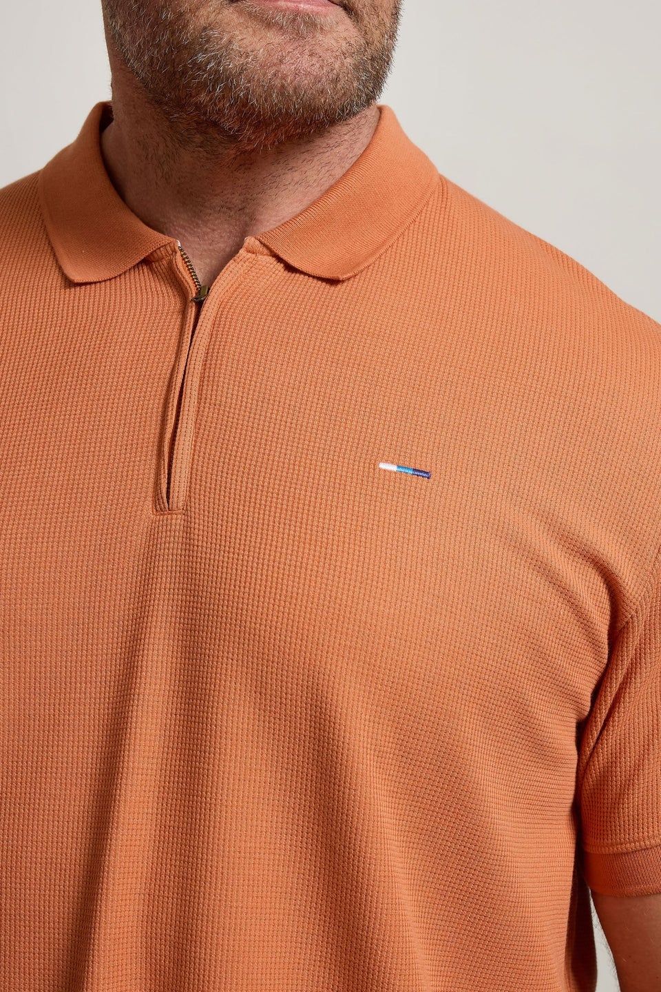BadRhino Big & Tall Orange Waffle Texture Zip Polo Shirt