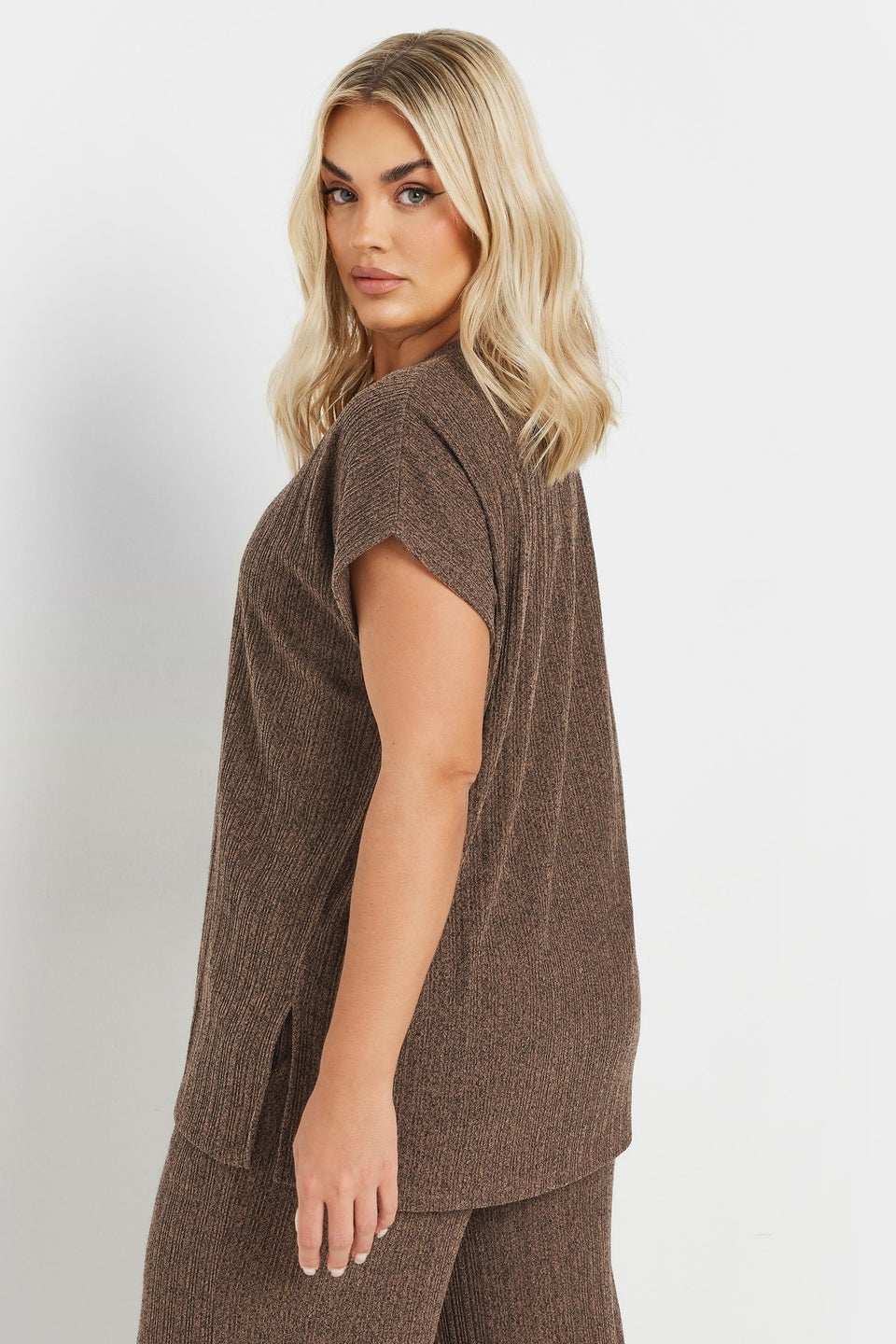 Yours Curve Mocha Brown Knitted T-Shirt