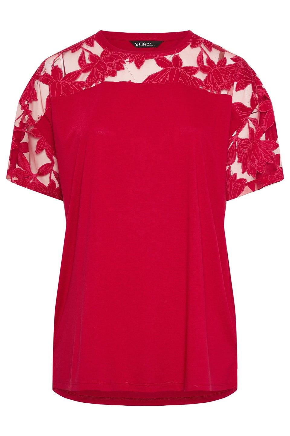 Yours Curve Red Floral Burnout Boxy T-Shirt