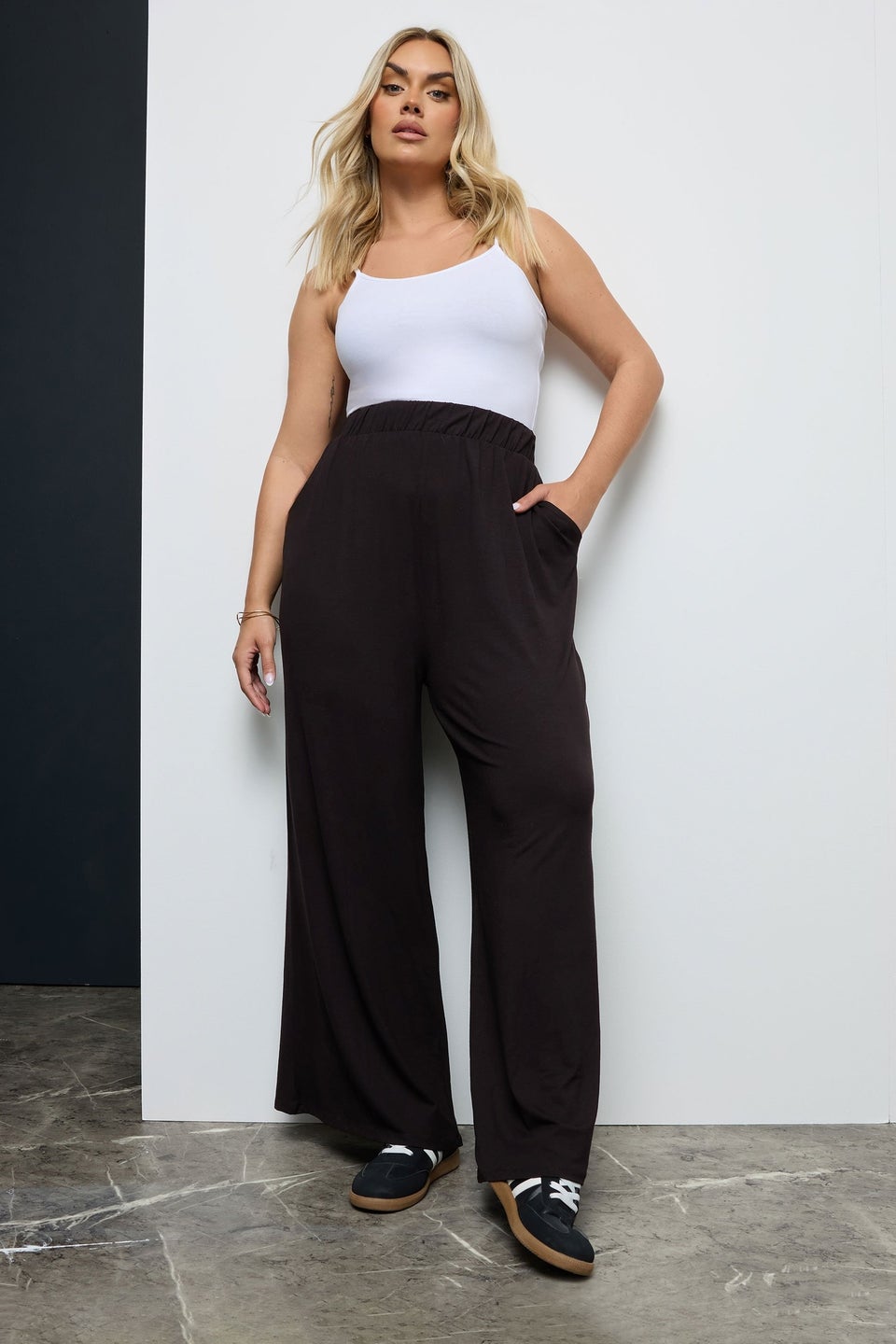 Yours Curve Black Wide Leg Stretch Trousers