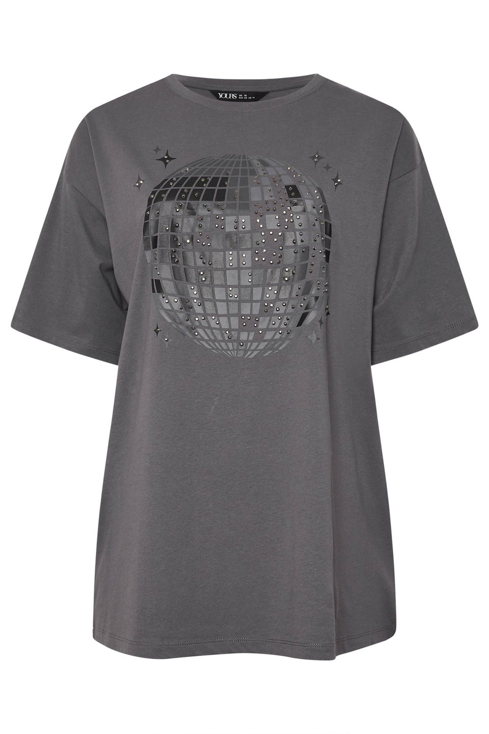 Yours Curve Grey Stud Embellished Disco Ball T-Shirt