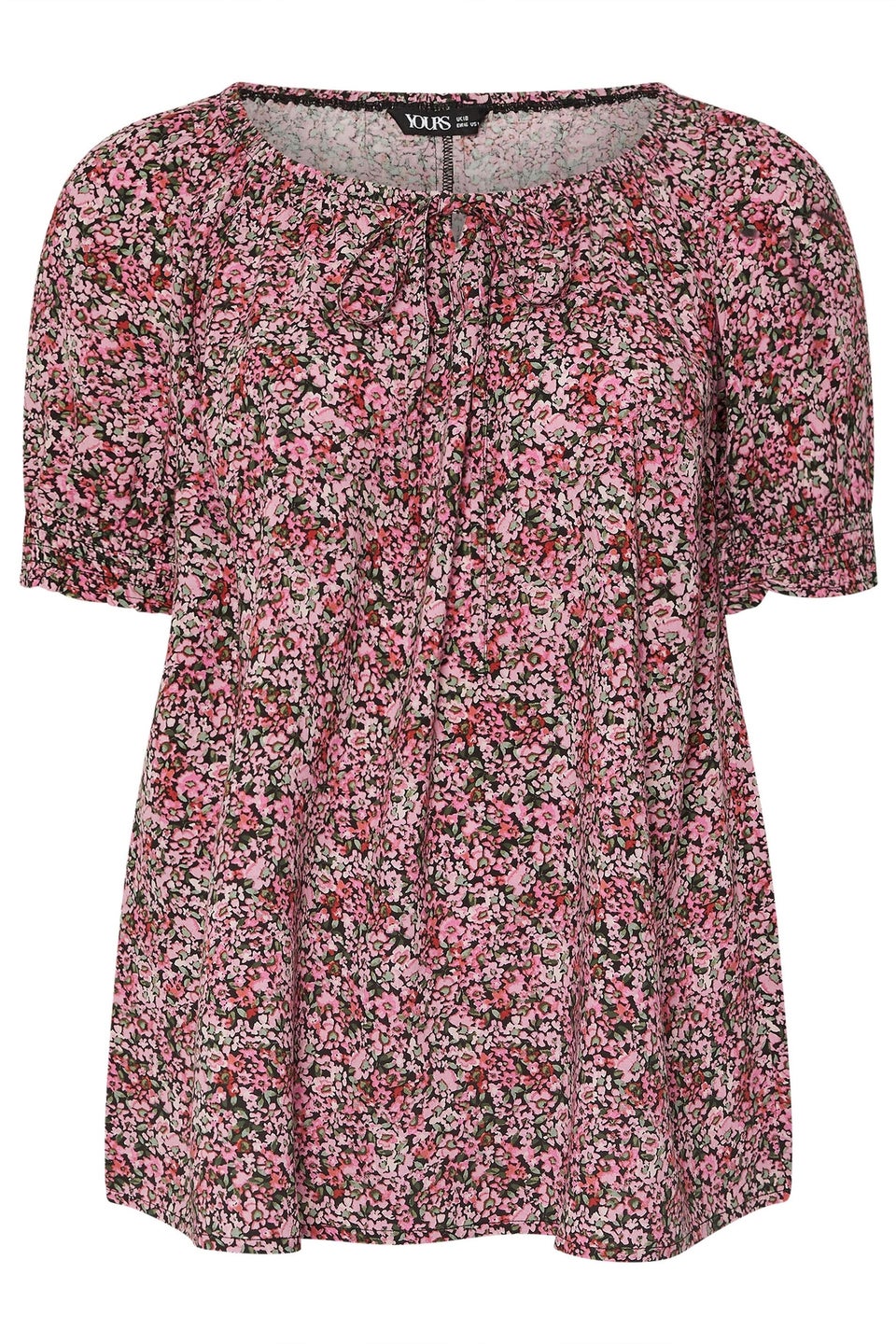 Yours Curve Pink Ditsy Floral Tie Front Top