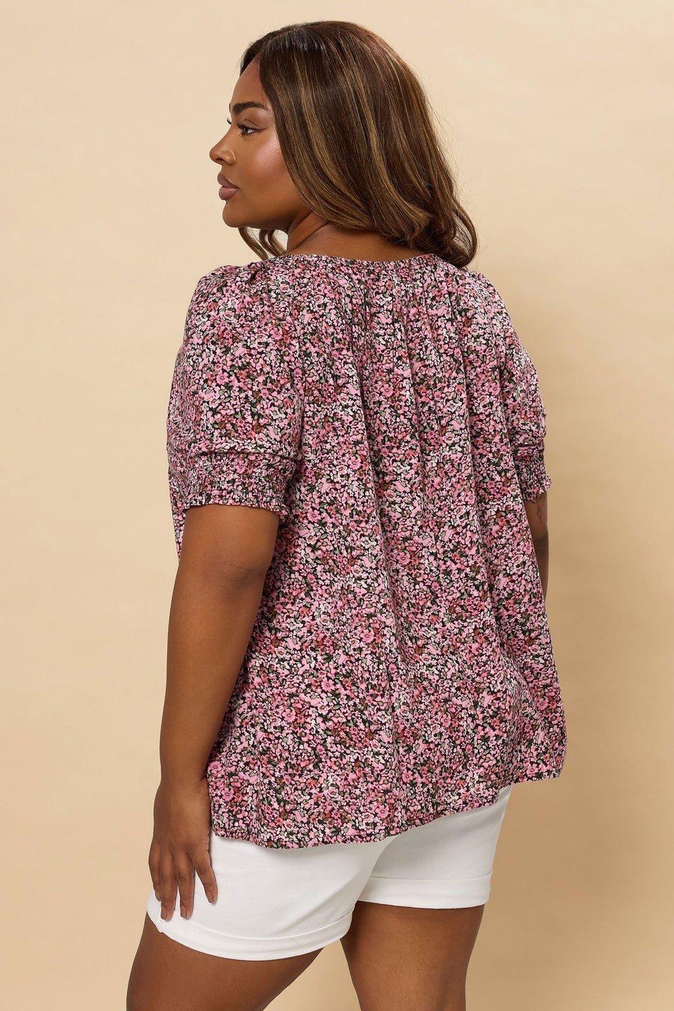 Yours Curve Pink Ditsy Floral Tie Front Top