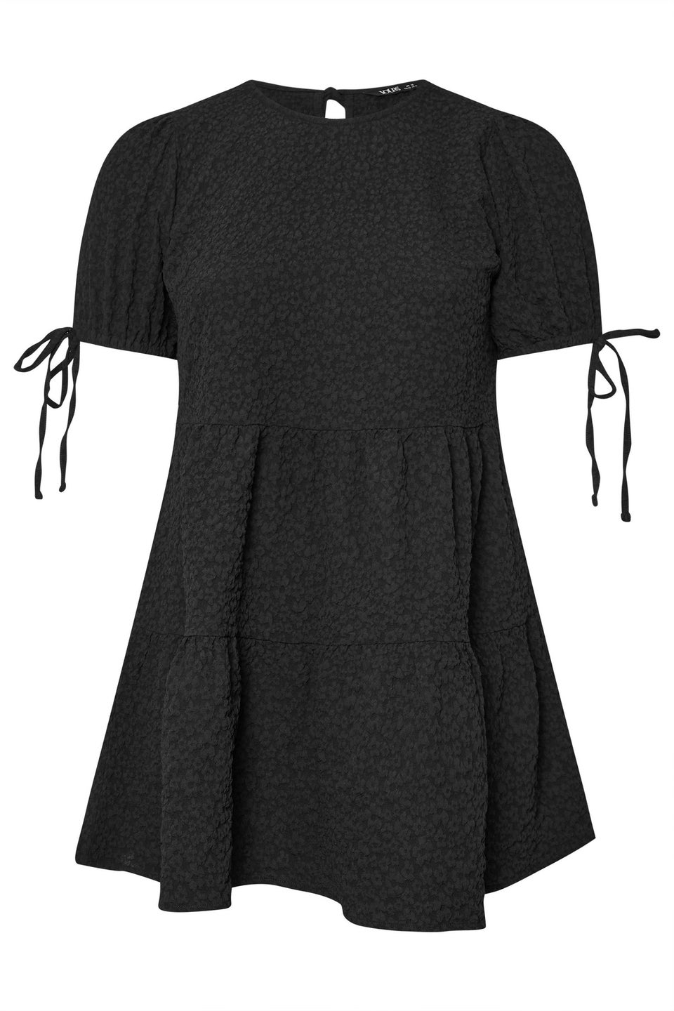 Yours Curve Black Textured Ditsy Tiered Smock Top