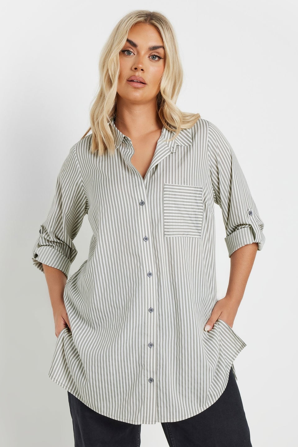 YOURS Curve White Stripe Print Boyfriend Shirt