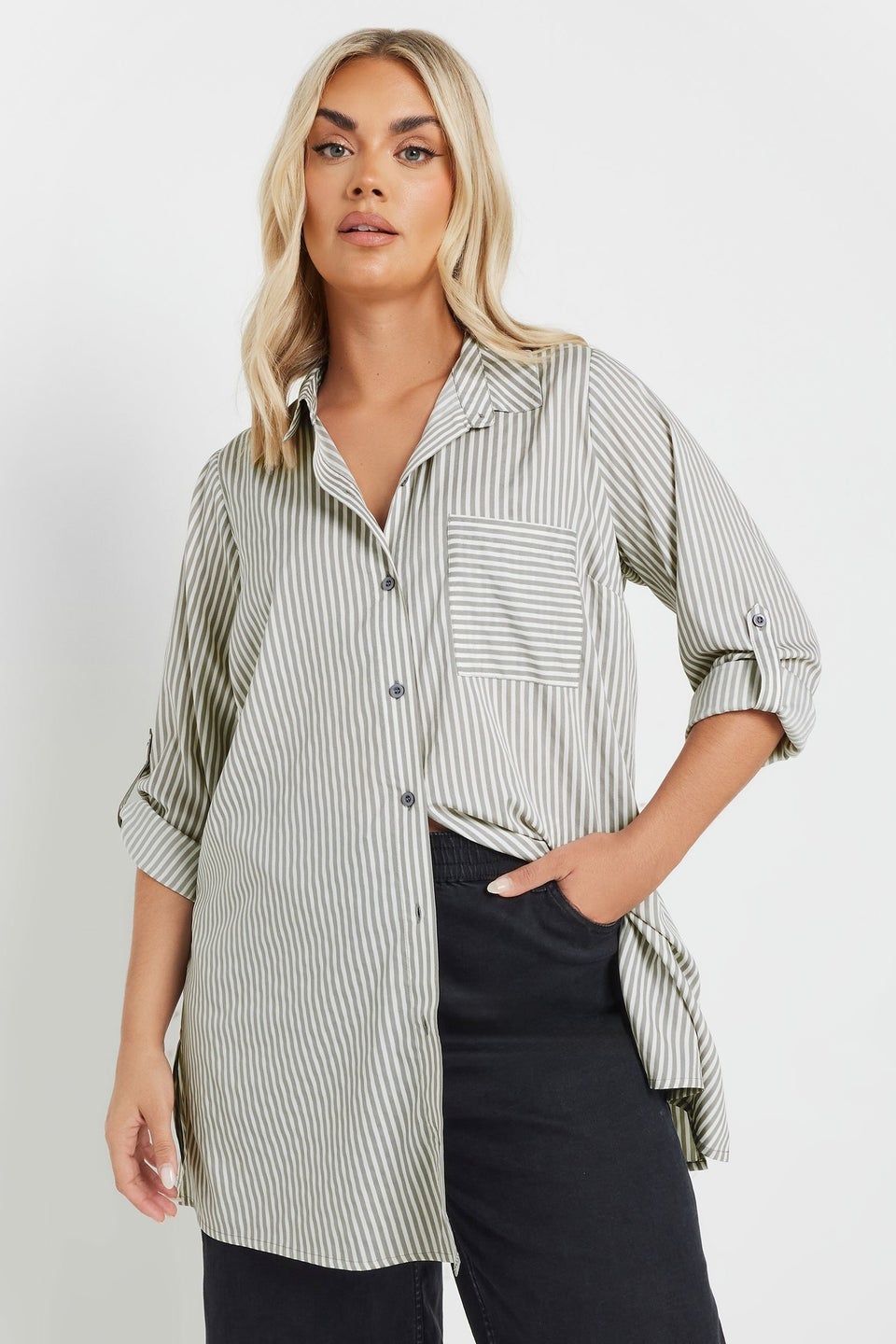 YOURS Curve White Stripe Print Boyfriend Shirt