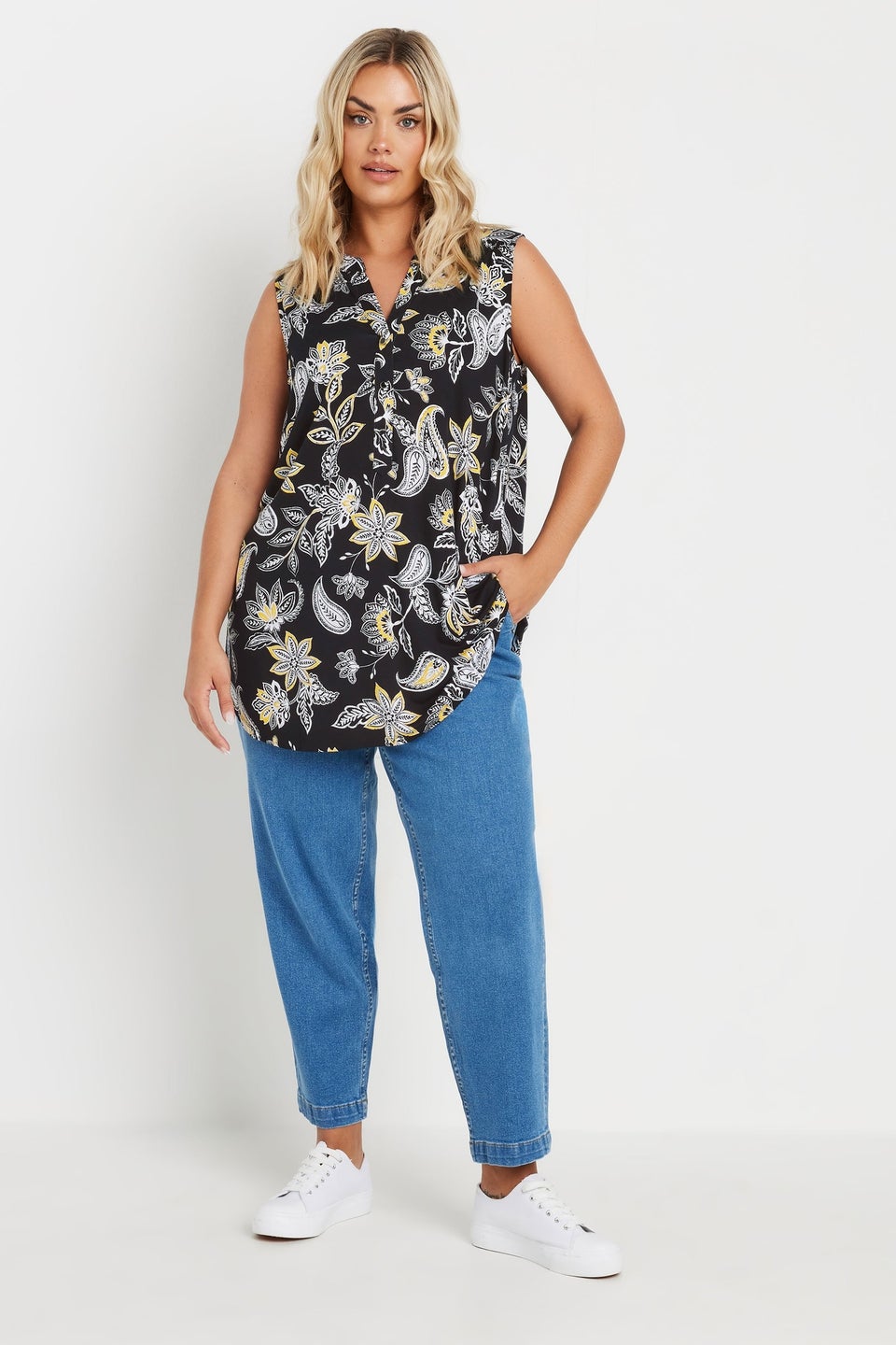 Yours Curve Black Paisley Sleeveless Blouse