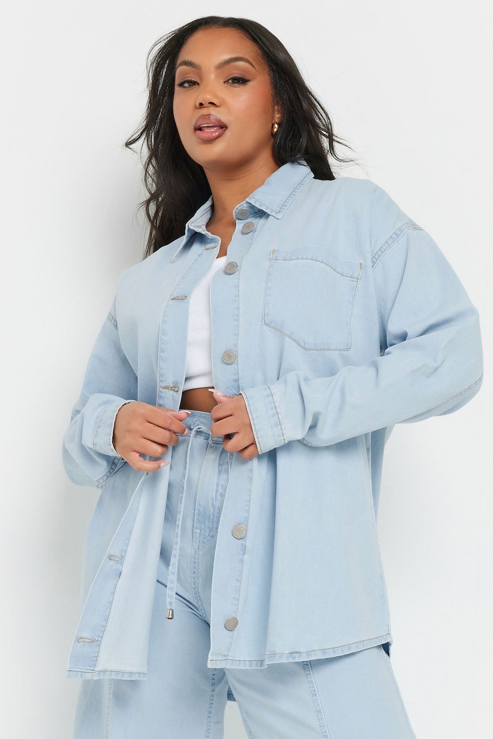 Yours Curve Light Blue Wash Denim Shirt
