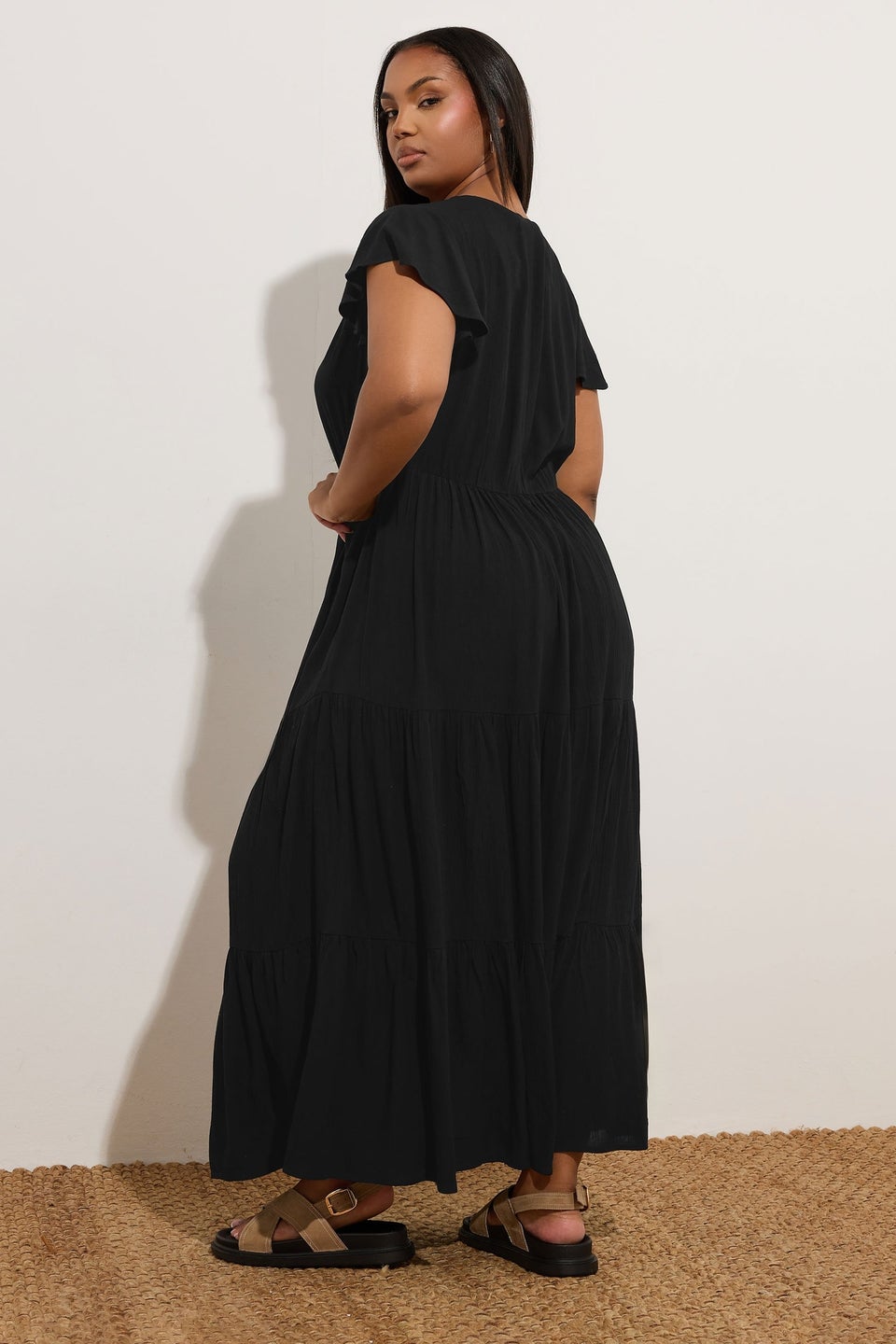 Yours Curve Black Crinkle Thrown On Maxi Dress