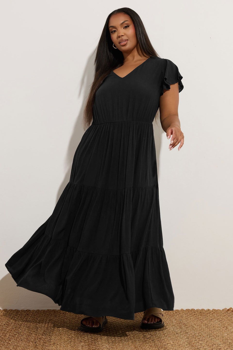 Yours Curve Black Crinkle Thrown On Maxi Dress