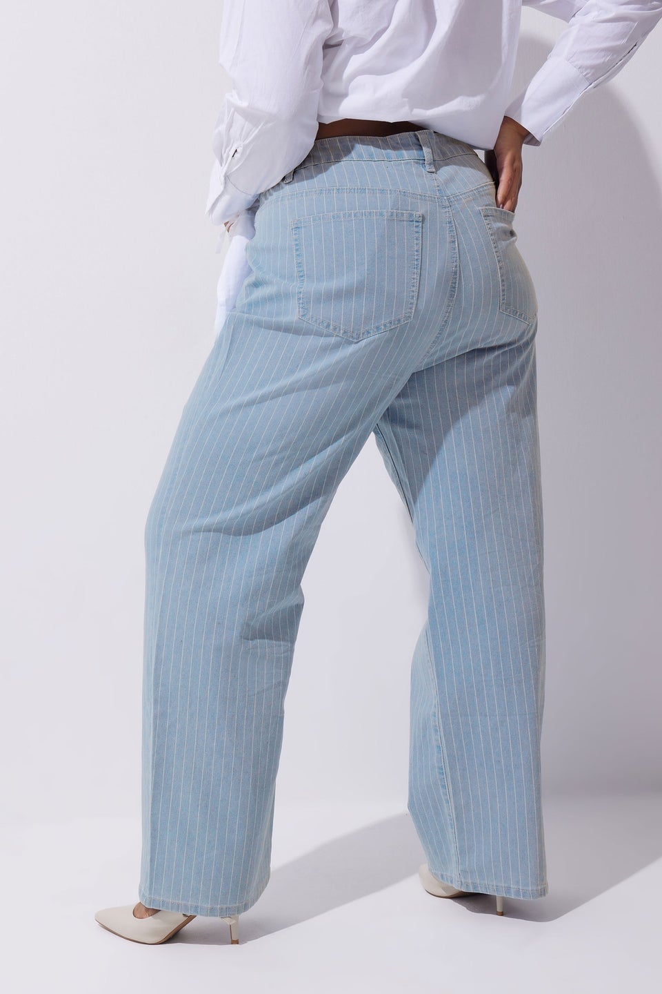 LIMITED COLLECTION Curve Light Blue Pinstripe Wide Leg Jeans