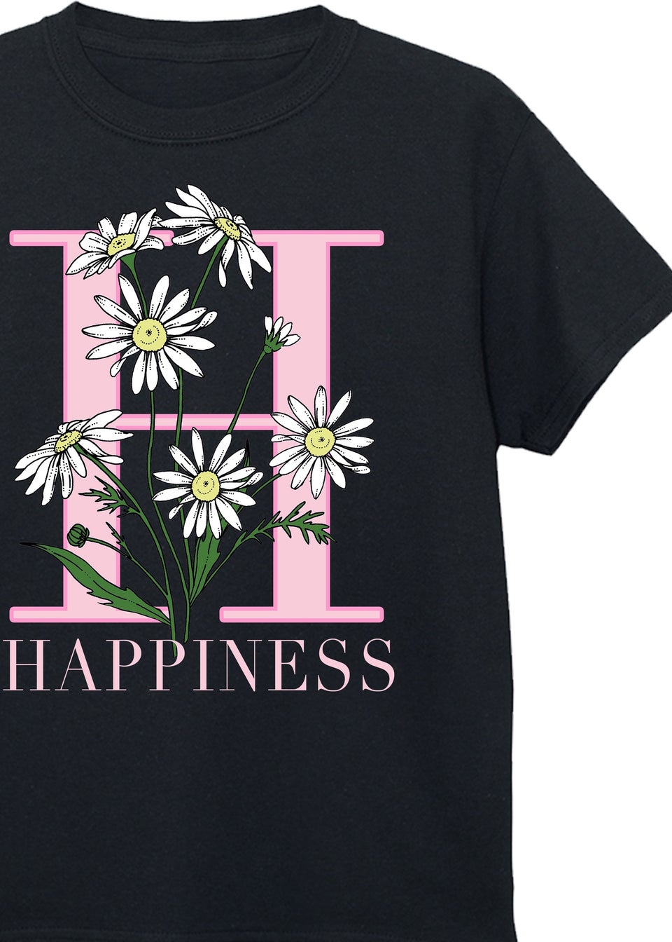Brands In Happiness Flowers Kids Black Graphic T-Shirt (3-13 Years)