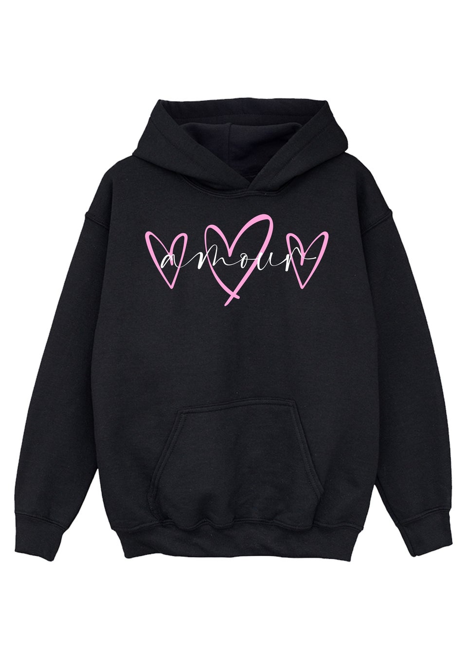 Brands In Amour Hearts Kids Black Graphic Hoodie (3-13 Years)