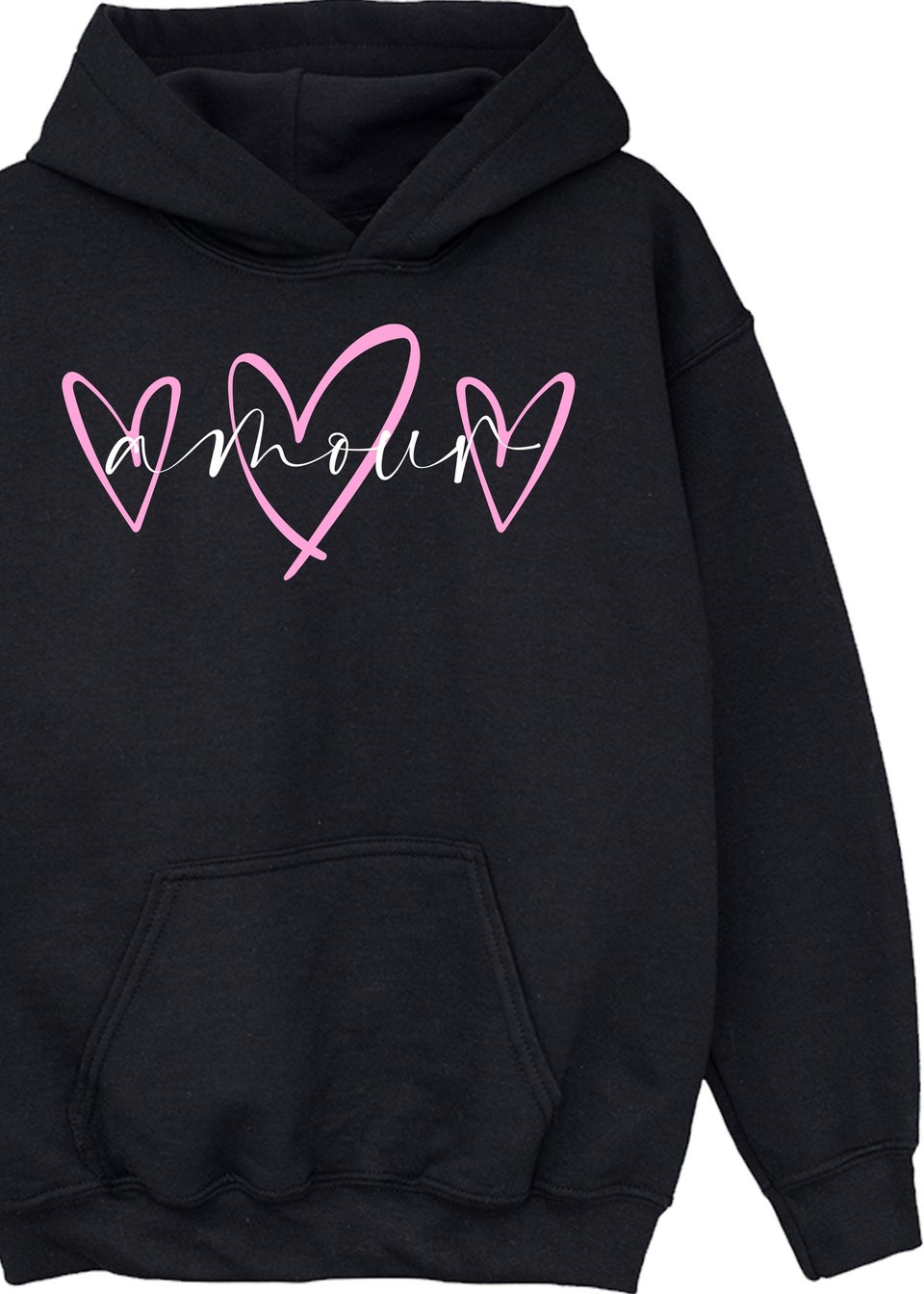 Brands In Amour Hearts Kids Black Graphic Hoodie (3-13 Years)