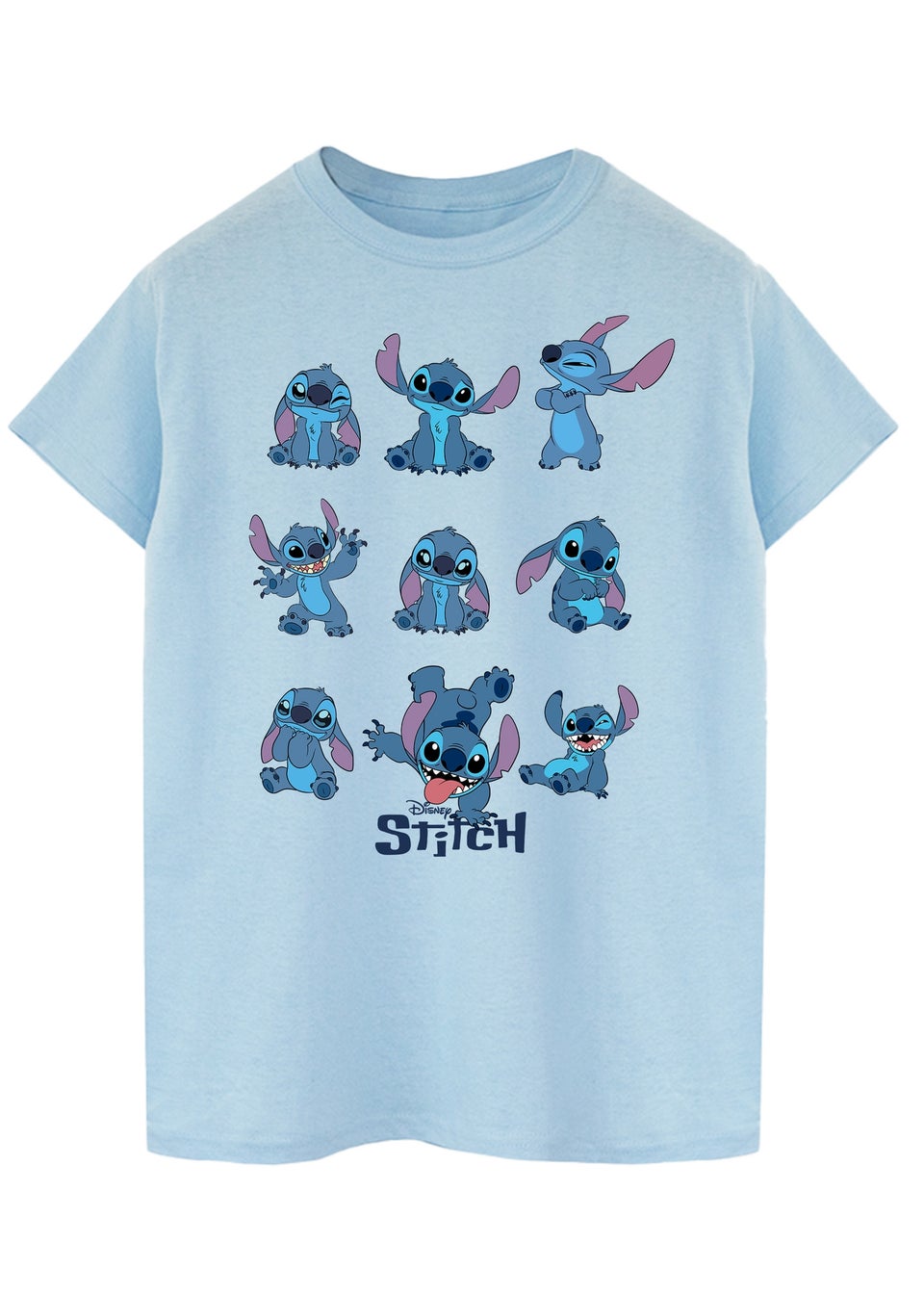 Disney Lilo & Stitch Multi Stitch Light Blue Graphic Boyfriend Fit T-Shirt