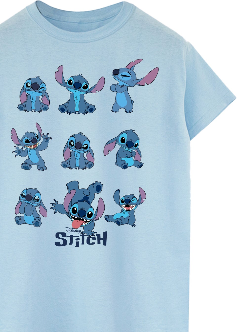 Disney Lilo & Stitch Multi Stitch Light Blue Graphic Boyfriend Fit T-Shirt