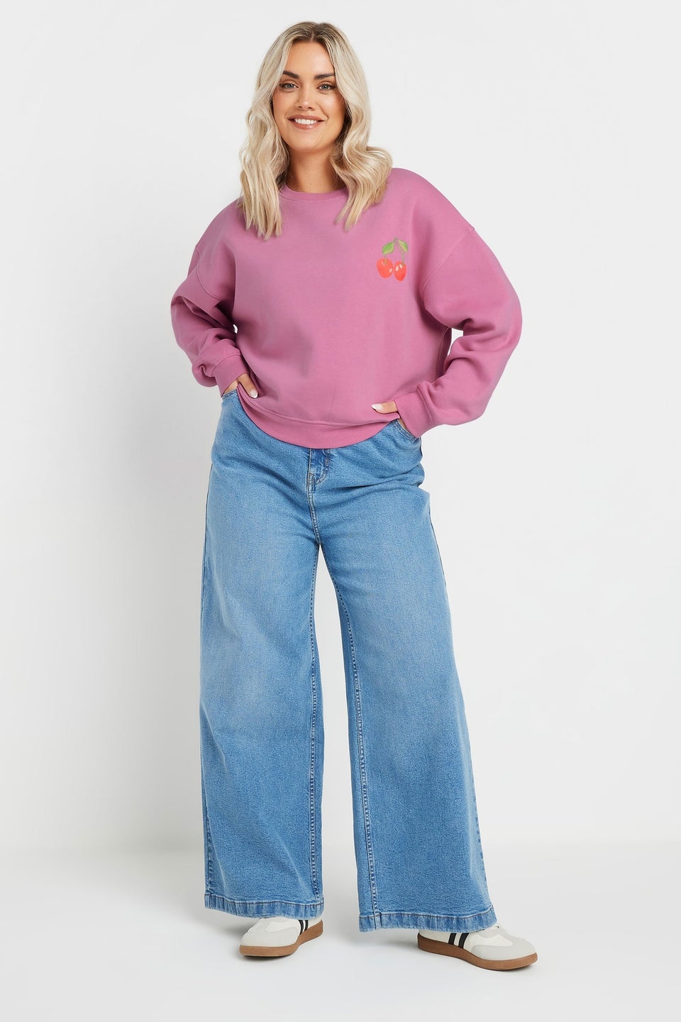 Yours Curve Pink Mon Cheri Cherry Back Print Sweatshirt