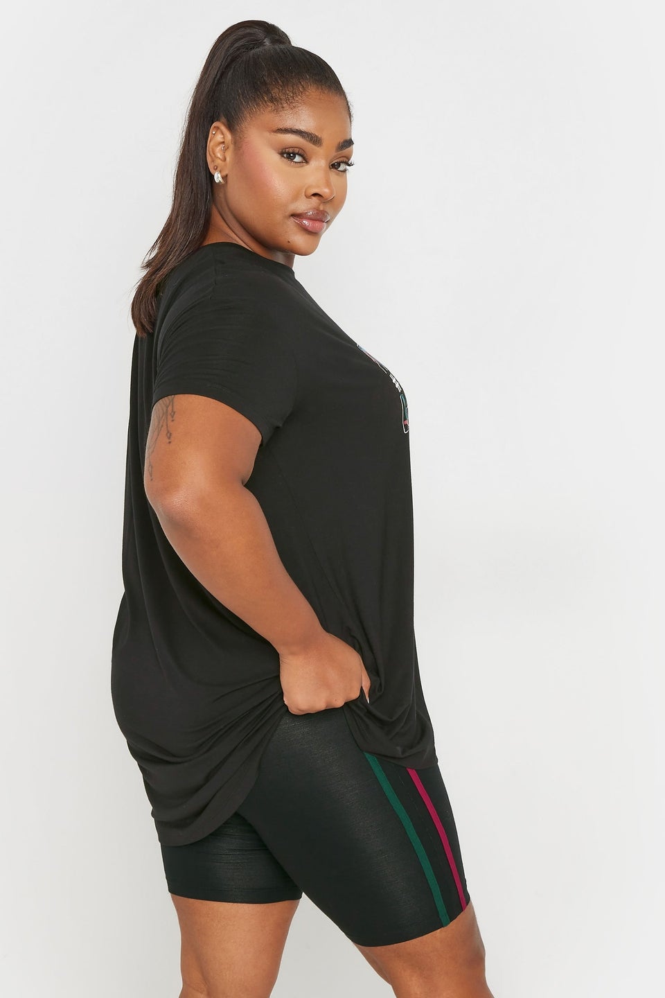 Yours Active Curve Black Side Stripe Stretch Shorts
