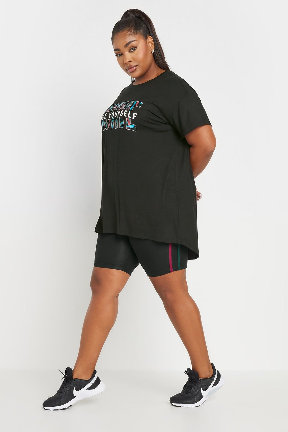 Yours Active Curve Black Side Stripe Stretch Shorts