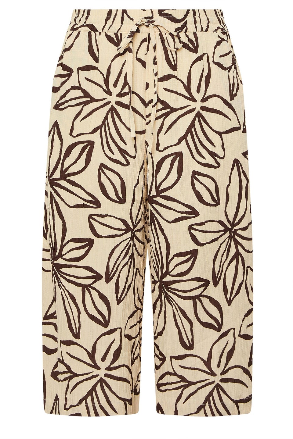 Yours Curve Stone Brown Textured Floral Midaxi Culottes