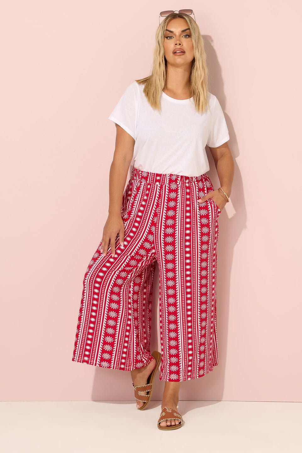 Yours Curve Red Aztec Print Midaxi Culottes