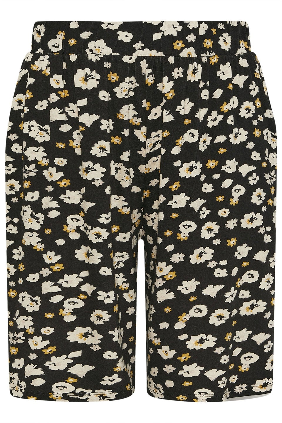 Yours Curve Black & Yellow Floral Jersey Shorts