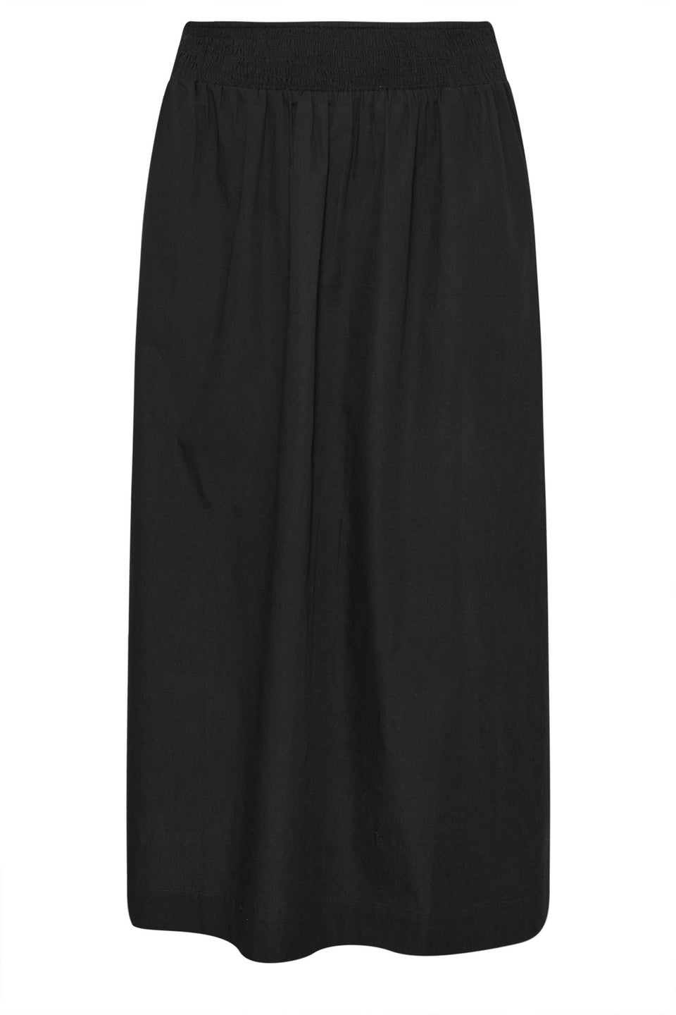 Yours Curve Black Poplin Shirred Waist Maxi Skirt