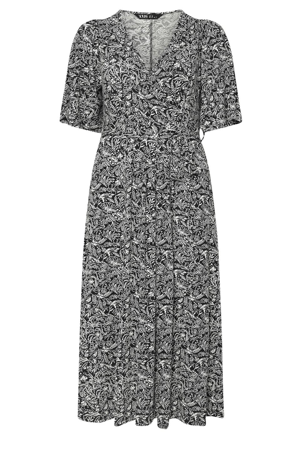 Yours Curve Black & White Floral Wrap Maxi Dress