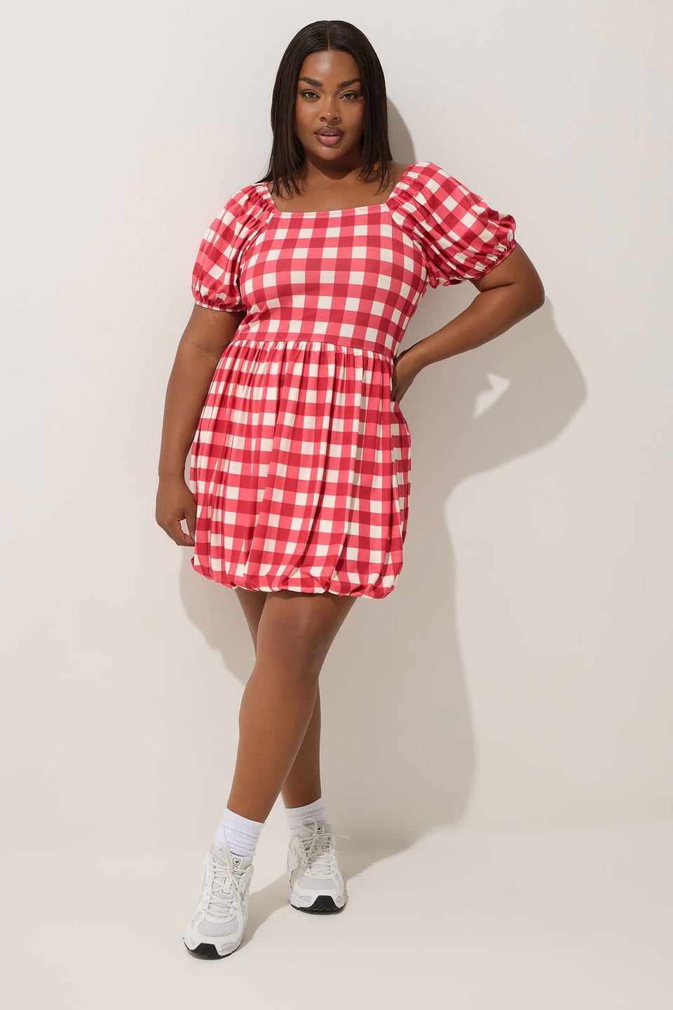 LIMITED COLLECTION Curve Red Gingham Puff Ball Mini Dress