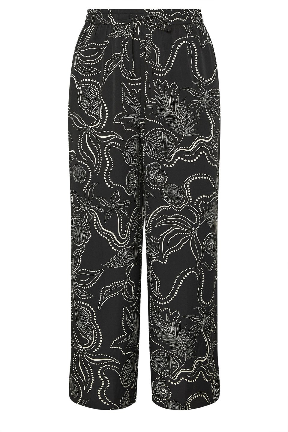 Yours Curve Black Shell Print Wide Leg Trousers