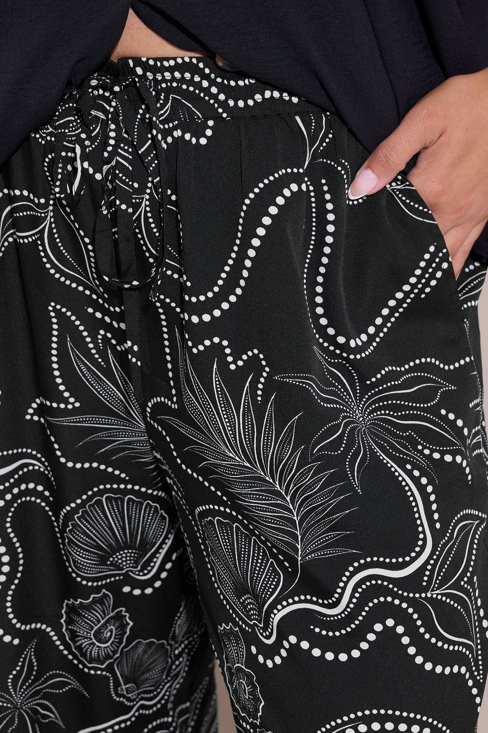 Yours Curve Black Shell Print Wide Leg Trousers