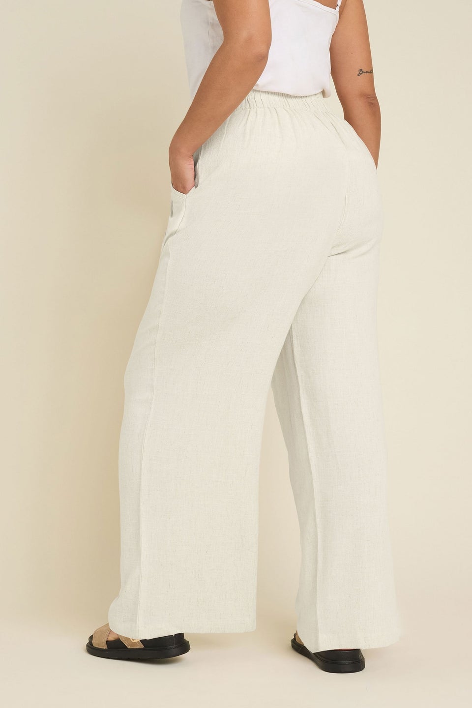 Yours Curve Natural Brown Pleat Front Linen Trousers
