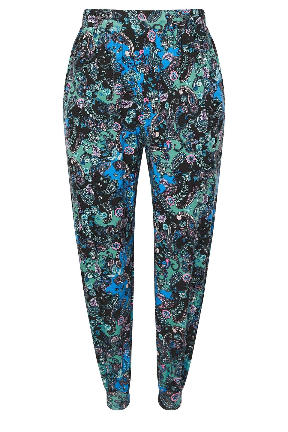 Yours Curve Blue Paisley Print Cuffed Harem Trousers