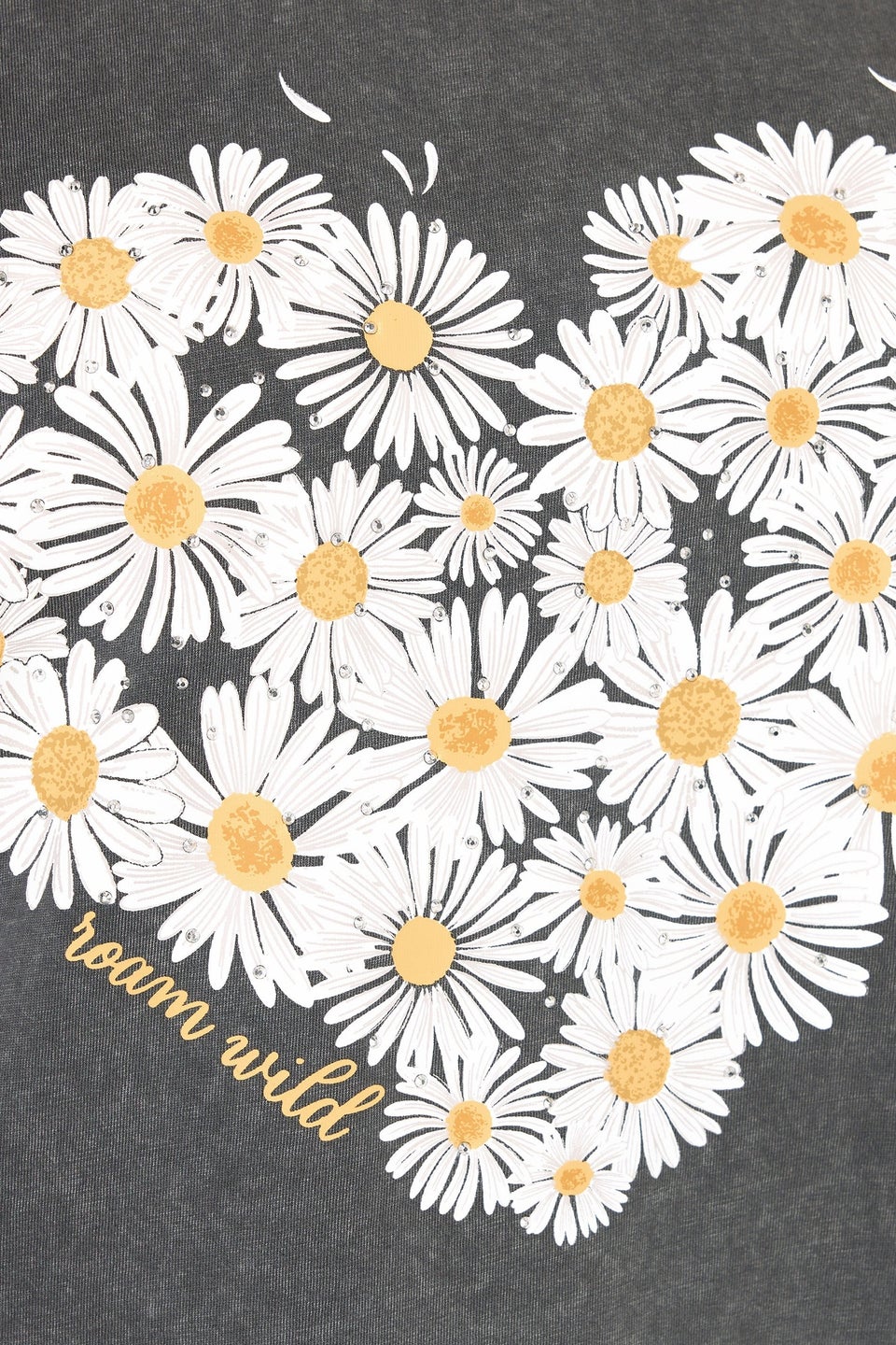 Yours Curve Grey Acid Wash Daisy Heart Print T-Shirt