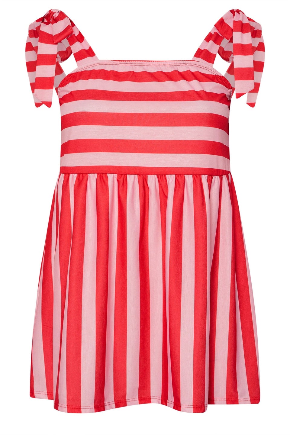 Yours Curve Red Stripe Tie Sleeve Peplum Top