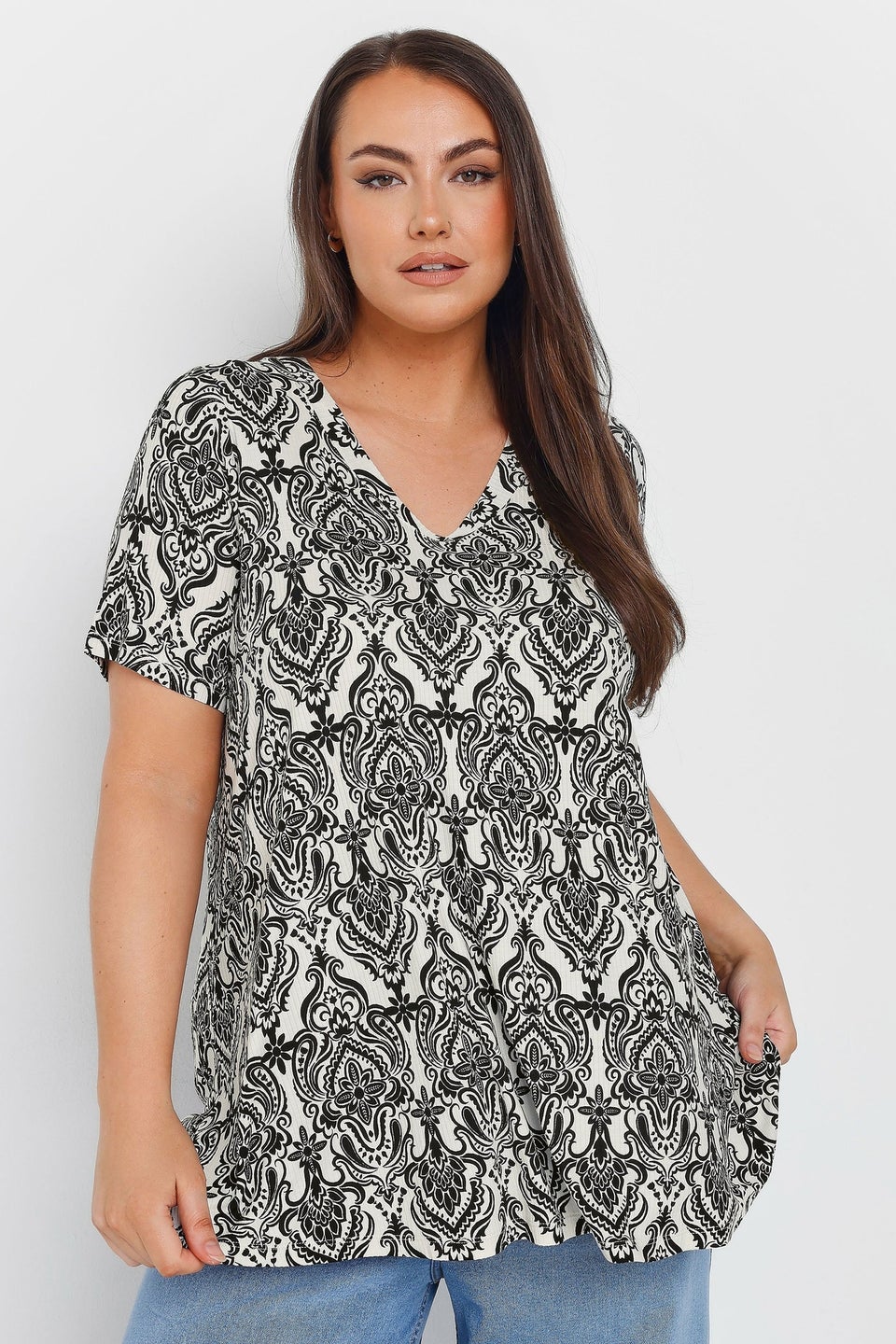 Yours Curve White Paisley Print Swing Top
