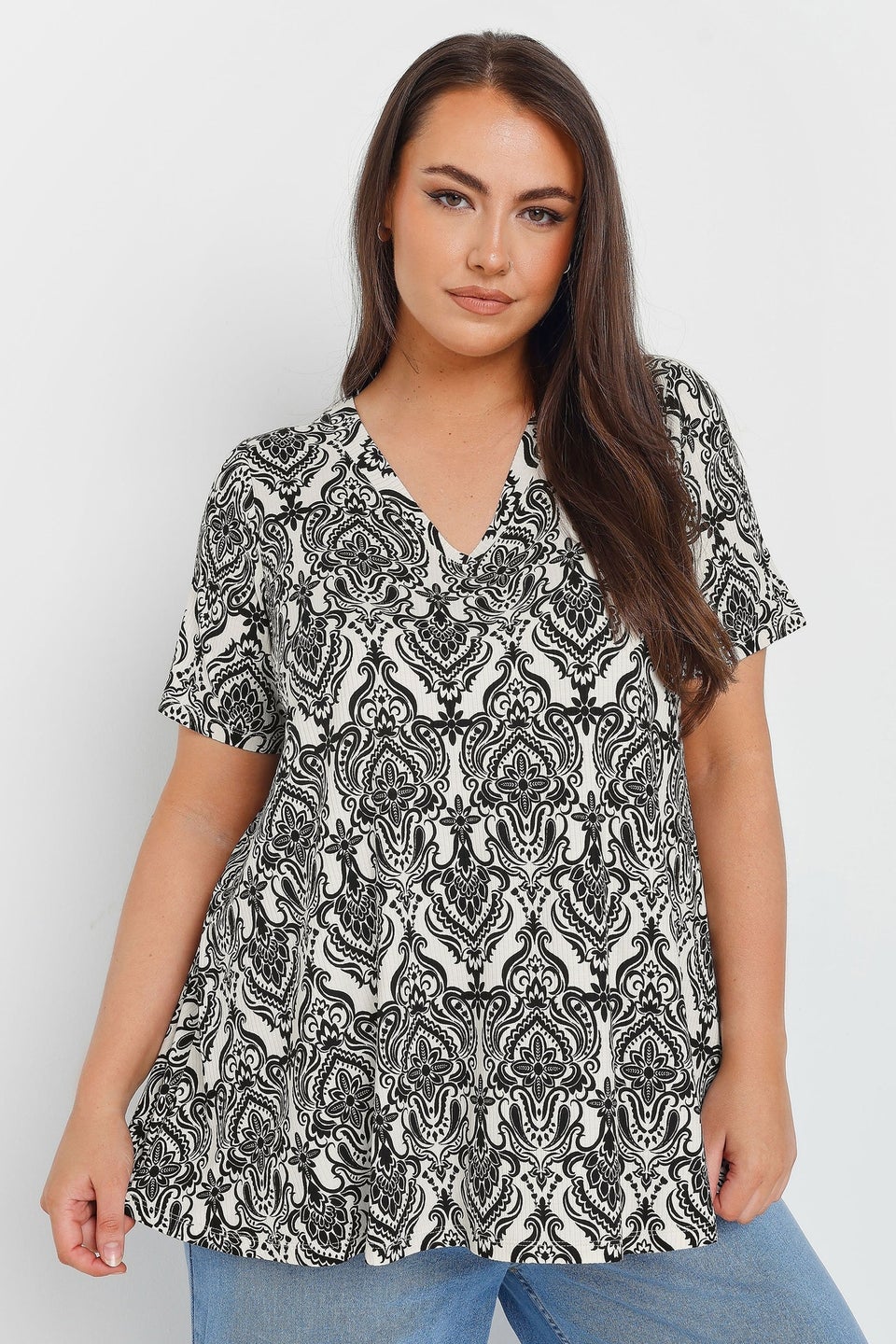 Yours Curve White Paisley Print Swing Top