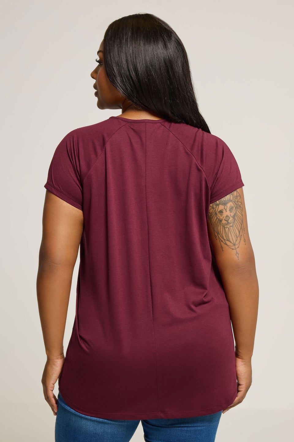 Yours Curve Burgundy Leopard Print Lips Laser Cut T-Shirt