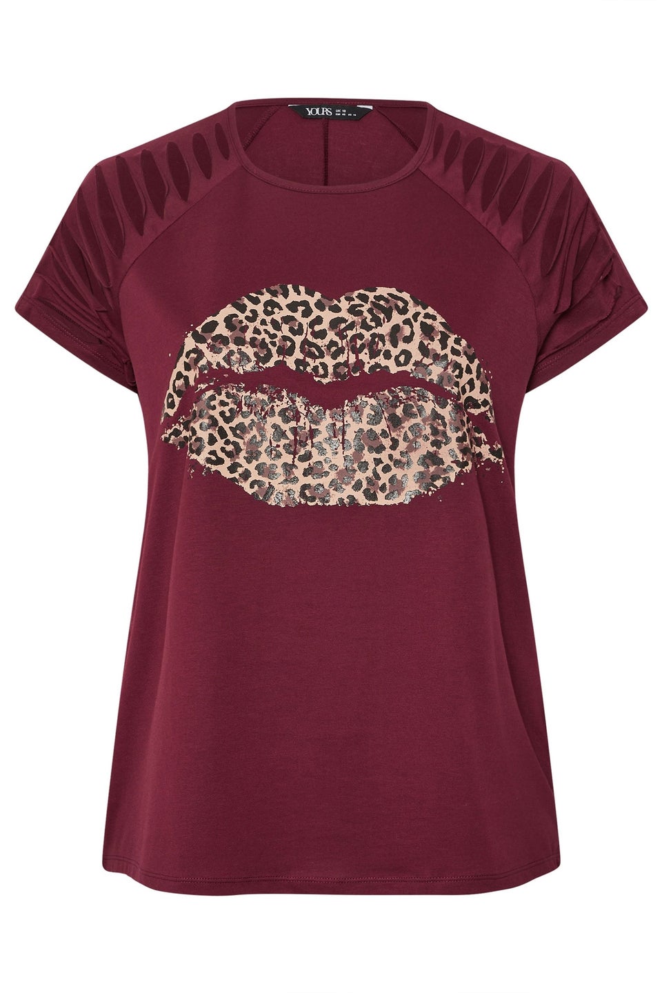 Yours Curve Burgundy Leopard Print Lips Laser Cut T-Shirt