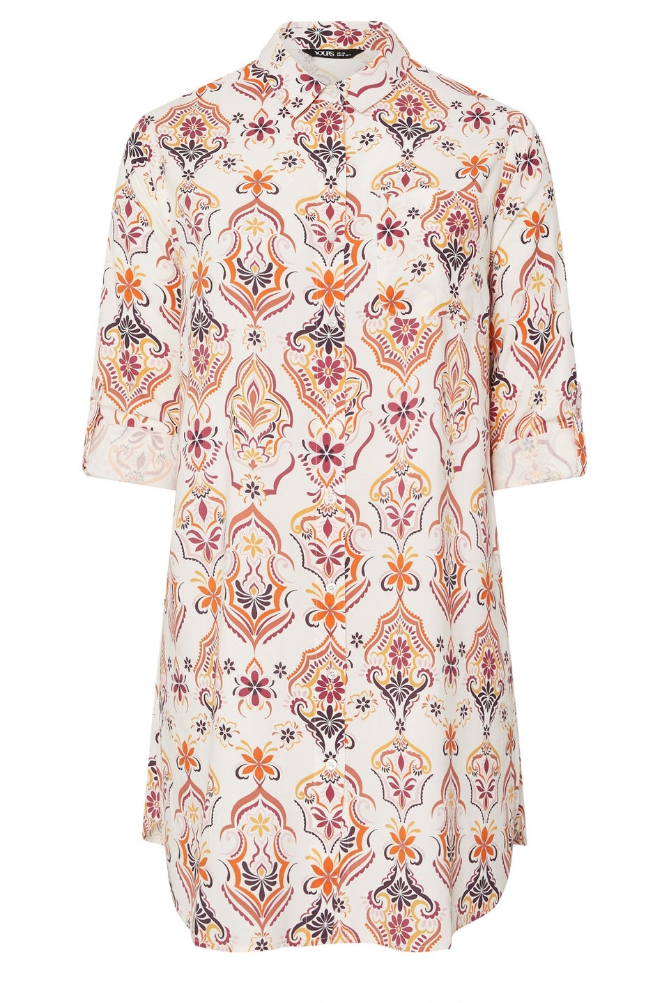 YOURS Curve White Paisley Print Longline Shirt
