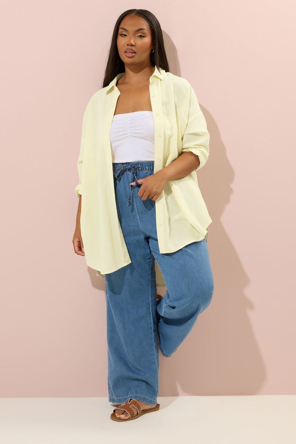 YOURS Curve Butter Yellow Linen Shirt