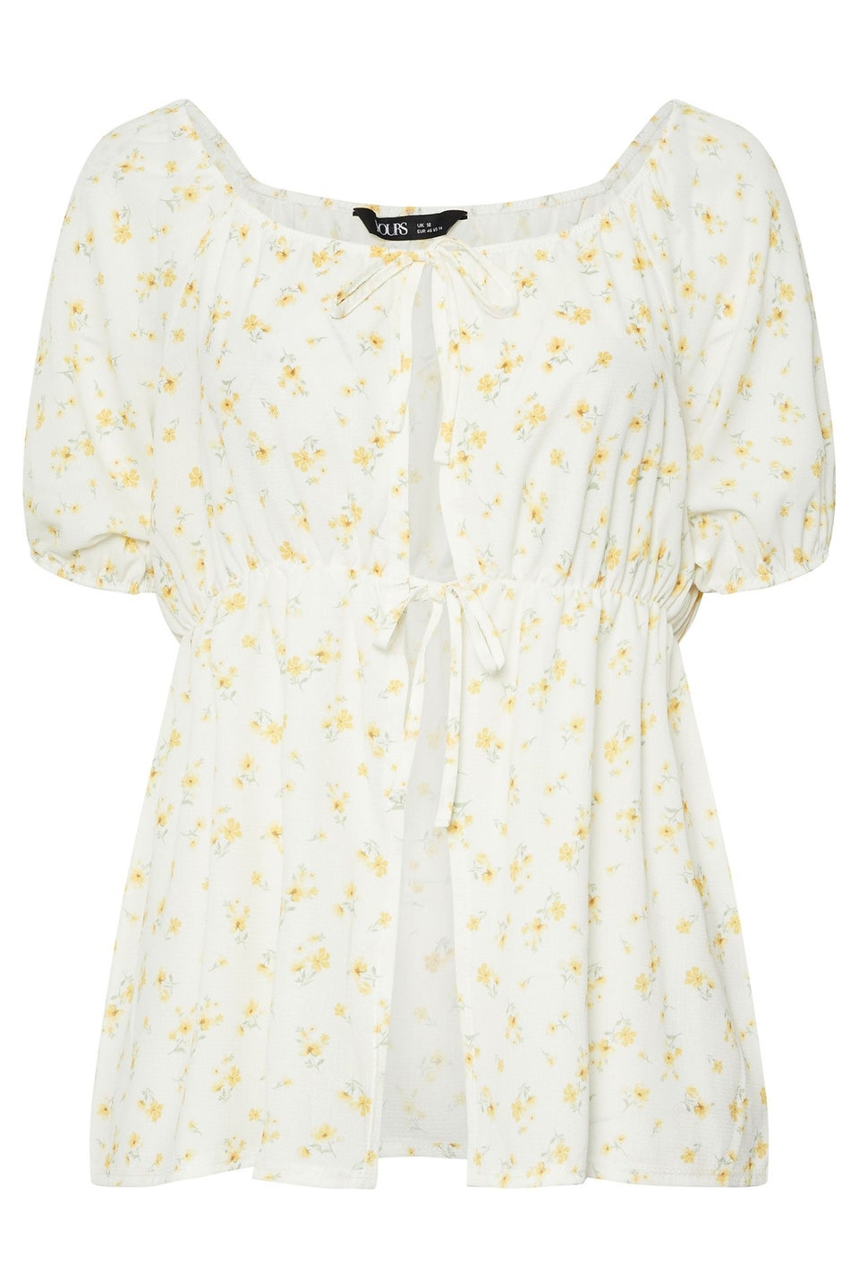 YOURS Curve Yellow Floral Print Tie Front Top