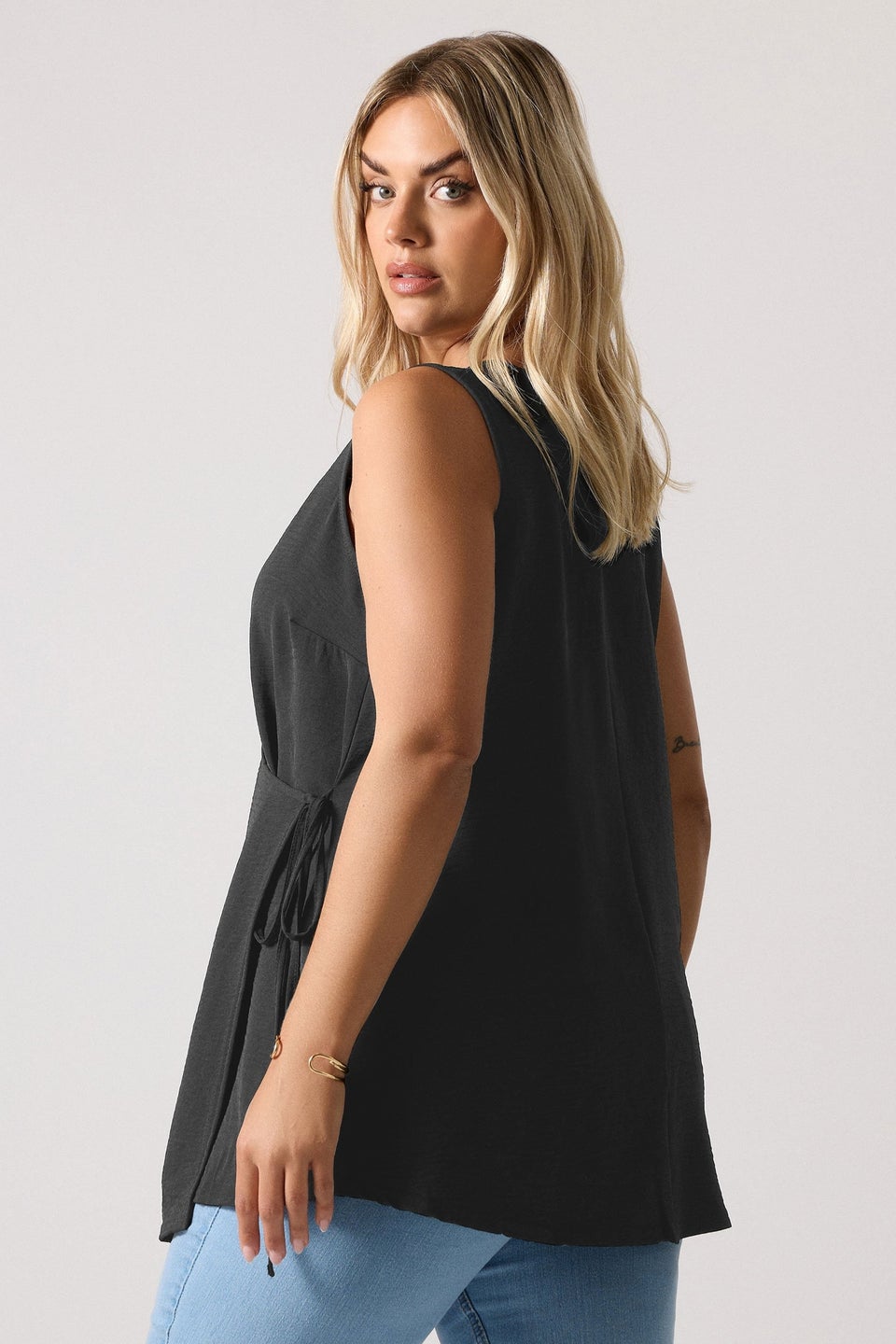 Yours Curve Black Wrap Vest Top