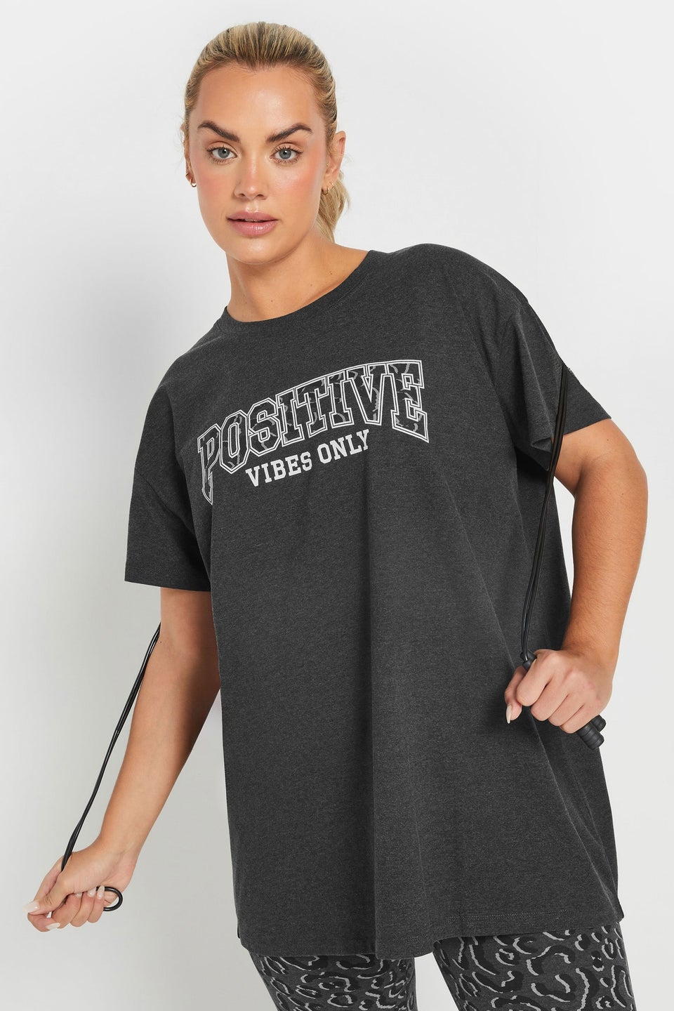 Yours Active Curve Grey Positive Vibes Only Top