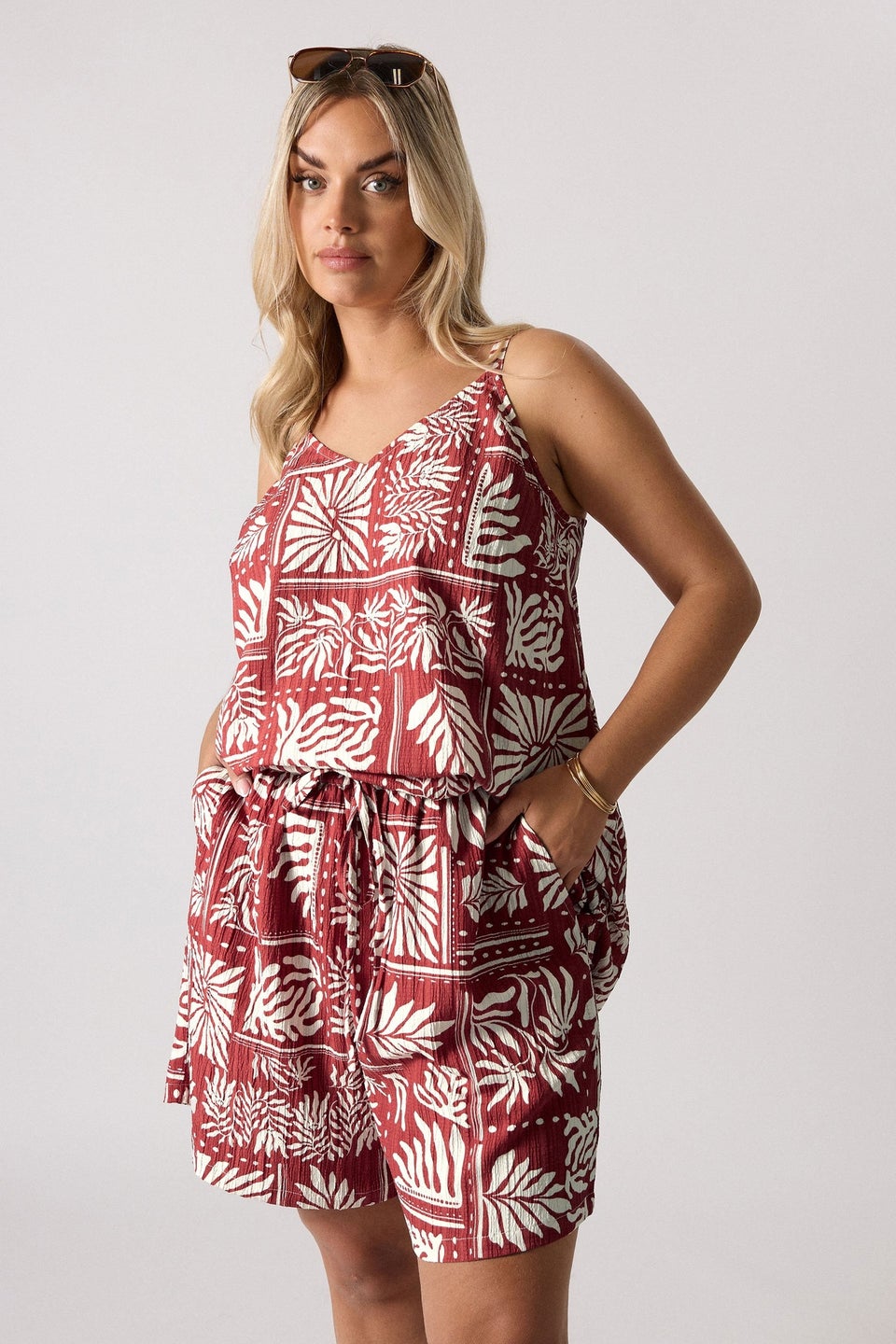 Yours Curve Burnt Orange Leaf Print Shorts