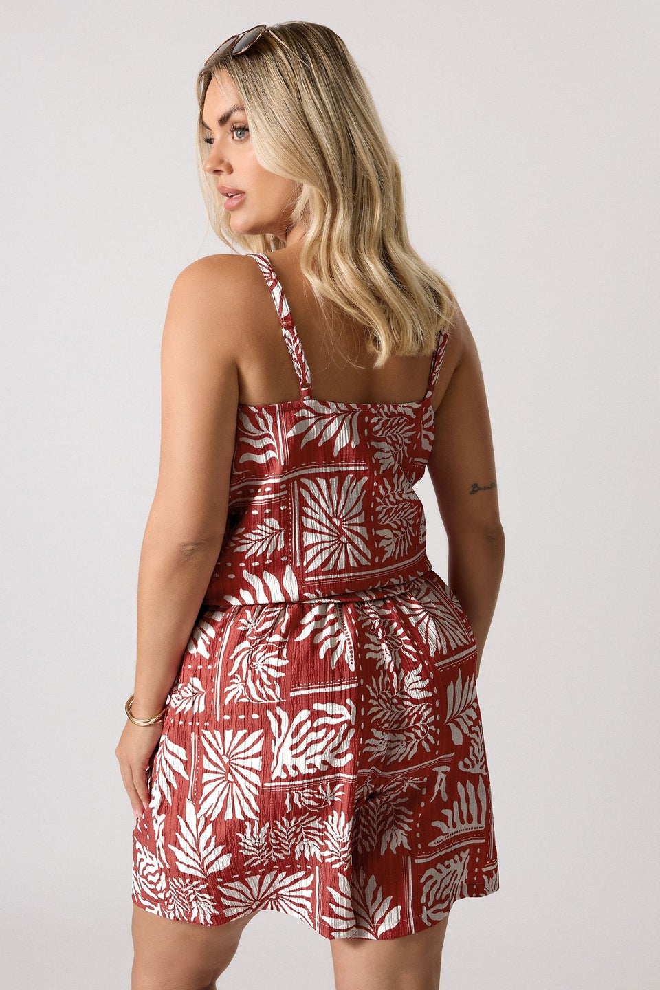 Yours Curve Burnt Orange Leaf Print Shorts